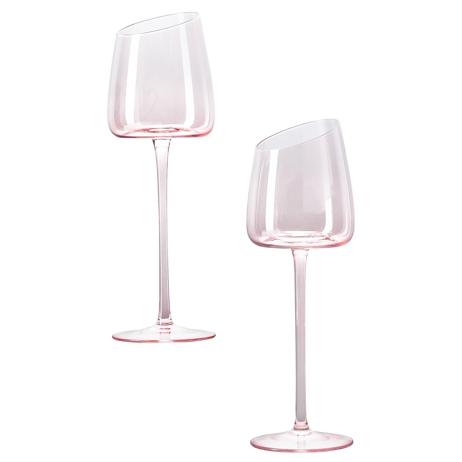 VENTRAY Home 法式粉水晶勃艮第红酒杯无铅高级水晶香槟杯长柄斜口红酒杯,2 只装,礼盒装,红酒杯