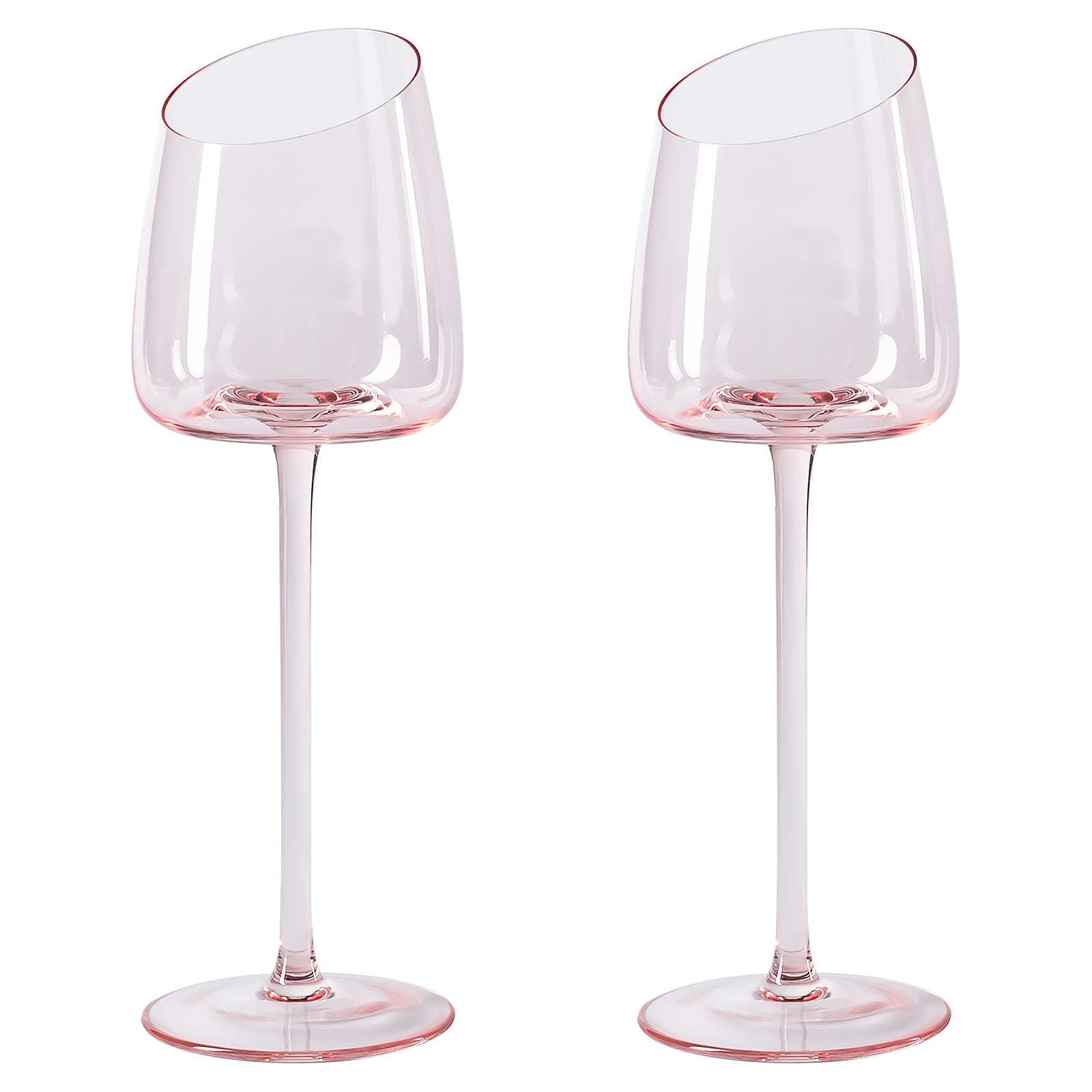 VENTRAY Home 法式粉水晶勃艮第红酒杯无铅高级水晶香槟杯长柄斜口红酒杯,2 只装,礼盒装,红酒杯