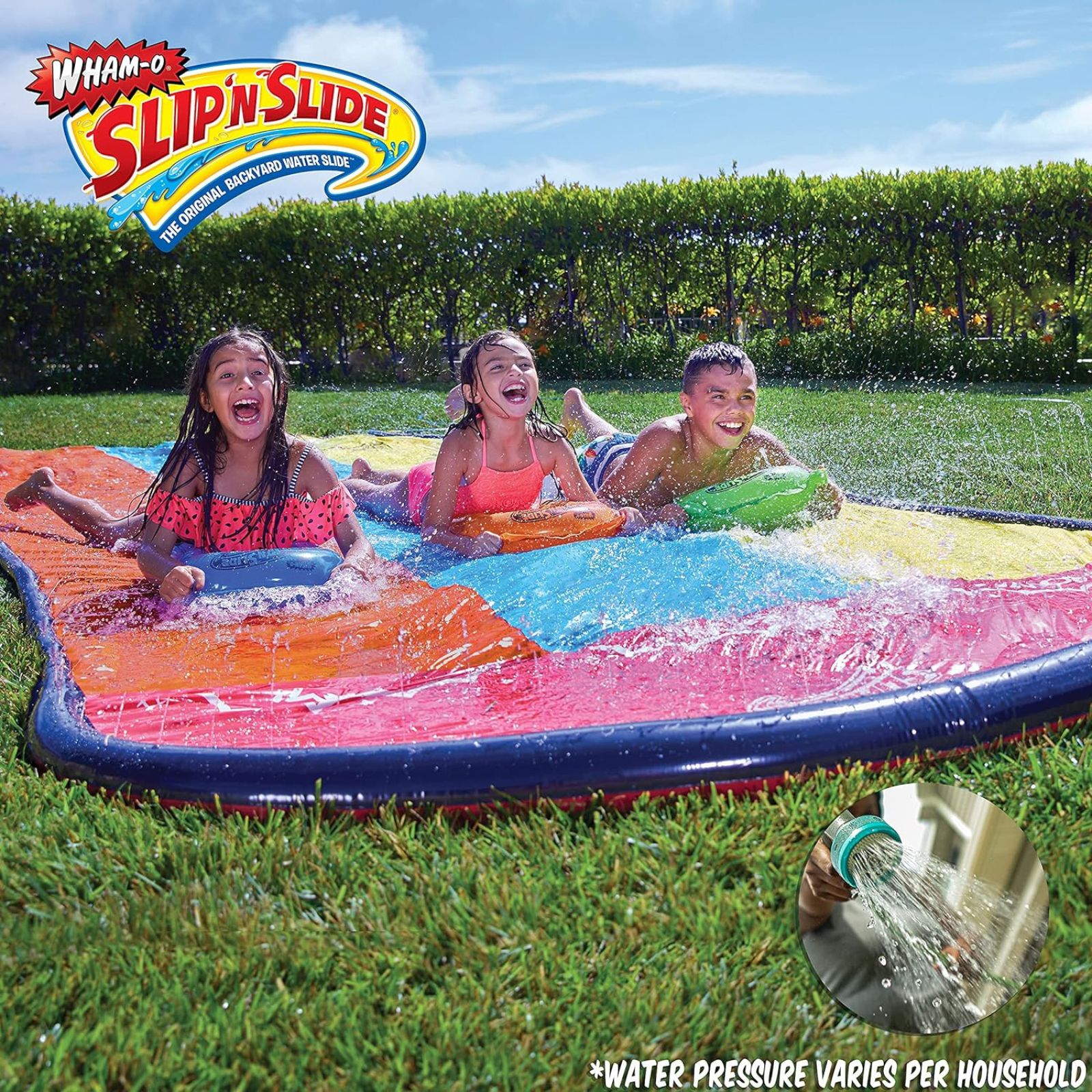 Wham-O Slip N Slide 三重滑梯和带 3 个趴板的滑梯 高级草坪水滑梯 Super Slip 后院水滑梯 儿童户外水上玩具